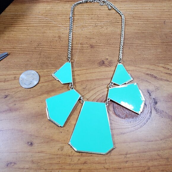 New Womens Geometric Chunky Pentagon Turquoise Necklace & Earrings - Picture 3 of 5